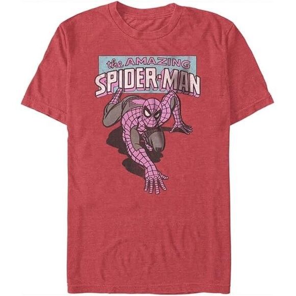 Marvel Spider-Man Vintage Comic Poster Graphic Tee T-Shirt (S) Heather Red NWOT - Picture 7 of 7